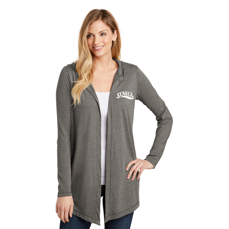 DT156  District ® Women’s Perfect Tri ® Hooded Cardigan; LEFT CHEST EMBROIDERED LOGO