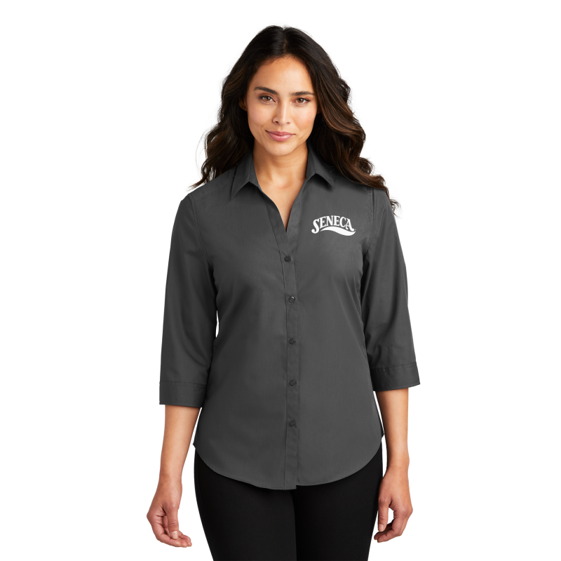 LW102 Port Authority® Ladies 3/4-Sleeve Carefree Poplin Shirt; LEFT CHEST EMBROIDERED LOGO