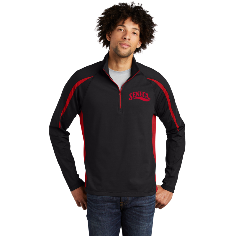 ST851 Sport-Tek® Sport-Wick® Stretch 1/2-Zip Colorblock Pullover, LEFT OVERHEART EMBRIDERY